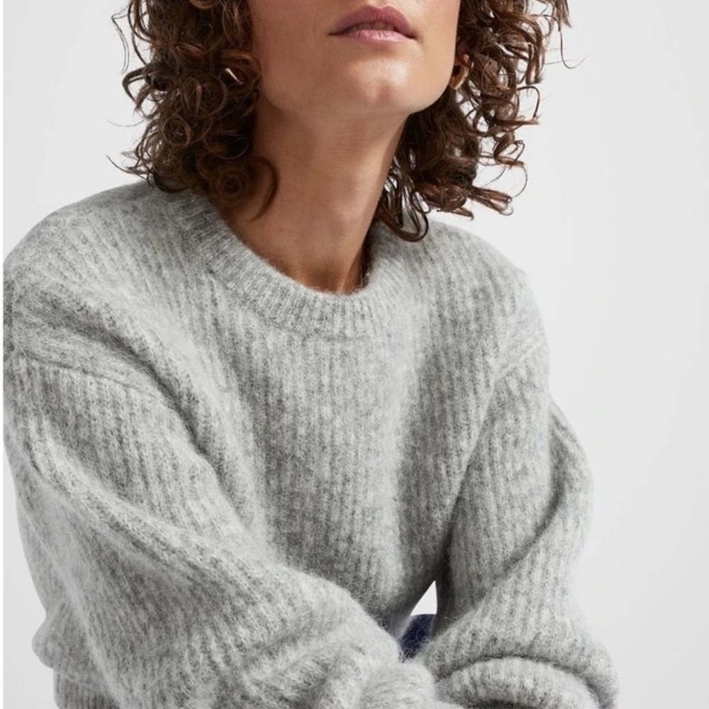 Alpaca Wool Blend SEED Heritage Easy Knit Sweater in Silver Marle Size S